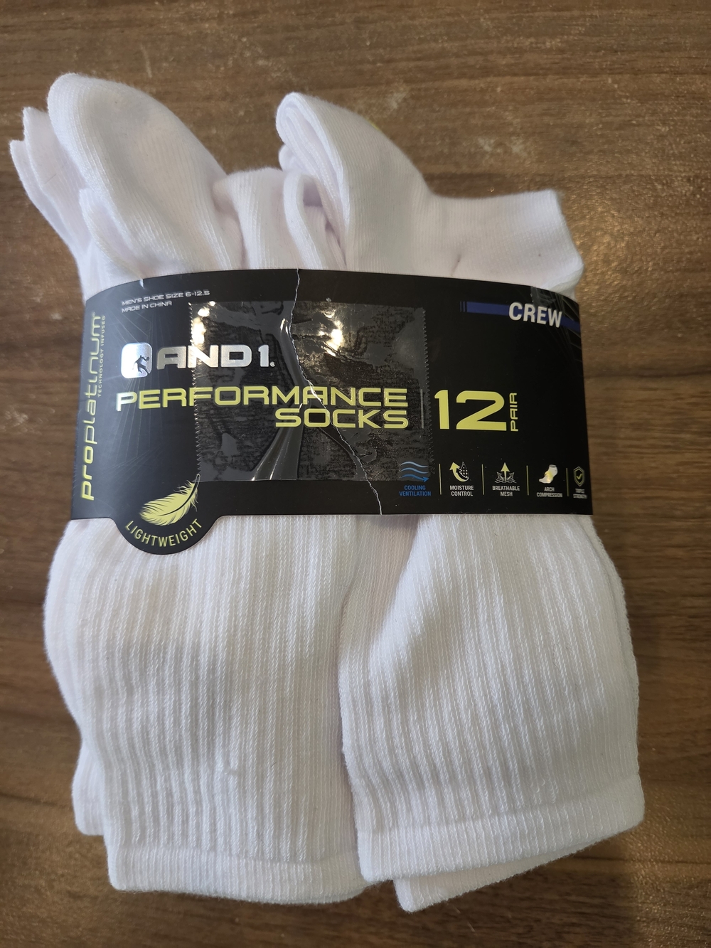 And1 White Crew Performance Socks - 12 Pack